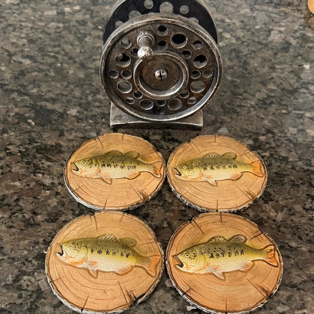 Rustic Fish Print Coaster Set